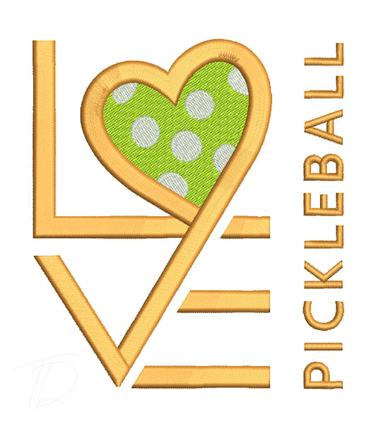Love Pickle Ball embroidery design. Pickleball design for embroidery.