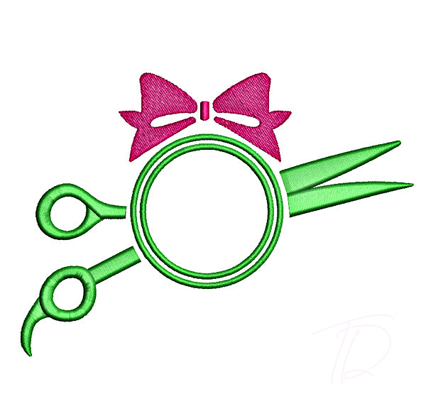 Bow Frame embroidery design. Bow scissor embroidery design.
