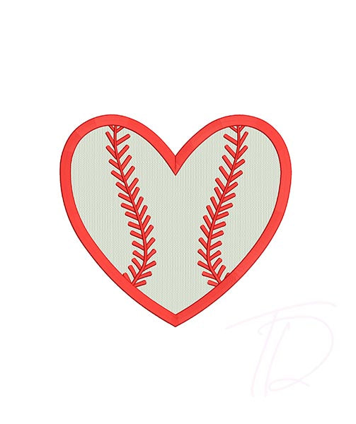 Heart baseball embroidery design. Embroidery design baseball heart shape.