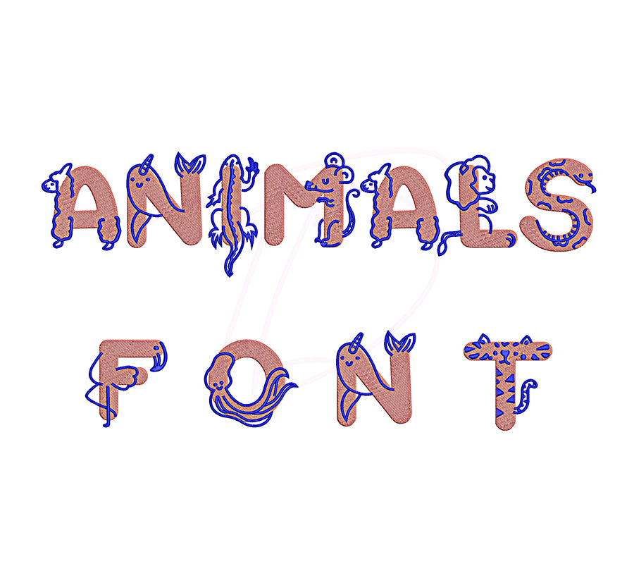 Animals embroidery font. Embroidery alphabet with animal for baby. Cute animal letters for embroidery. BX format