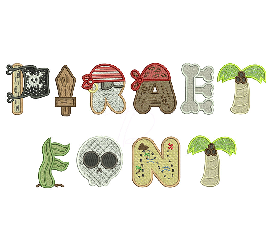 Pirate embroidery font. Full embroidery alphabet.