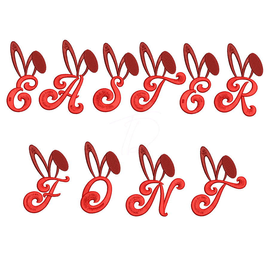 Easter embroidery font. Easter bunny Embroidery alphabet for Easter. BX format