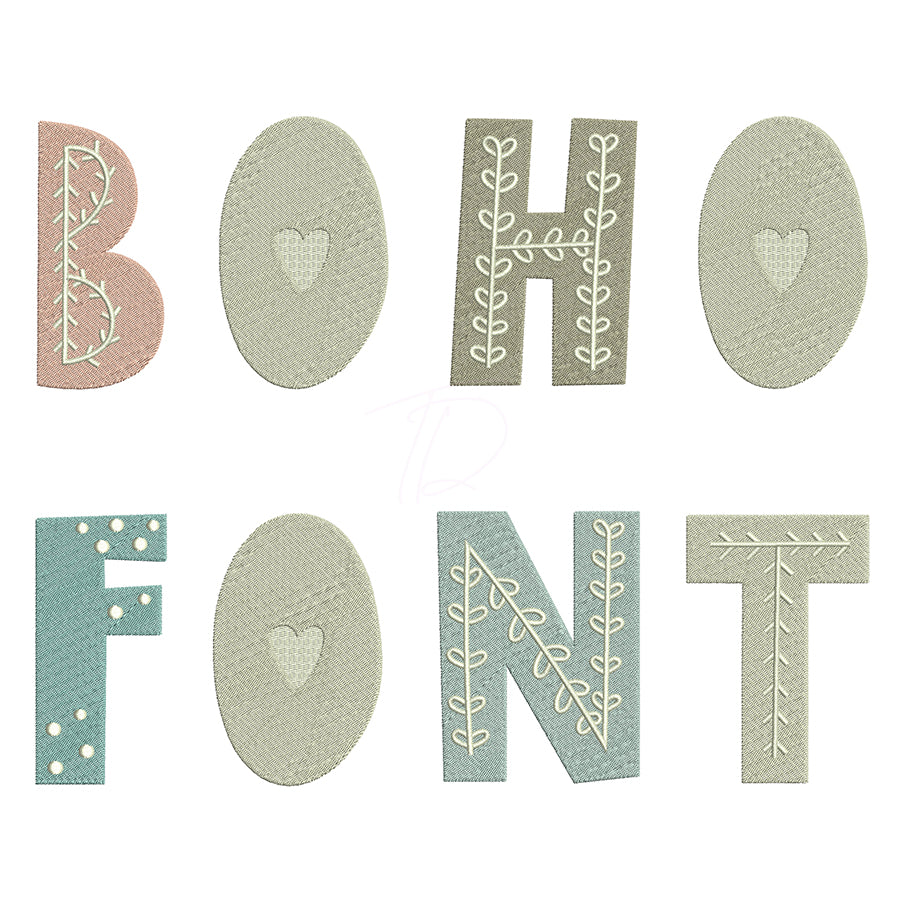 Embroidery font Boho style. Embroidery digital alphabet. Embroidery monogram. BX format