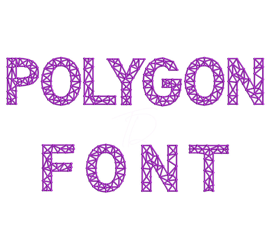 Polygon embroidery font. Embroidery alphabet in polygon shape.