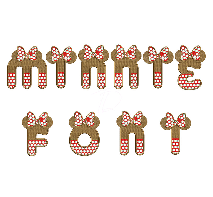 Minnie mouse embroidery font. Embroidery alphabet for baby with Minnie mouse bow. BX format