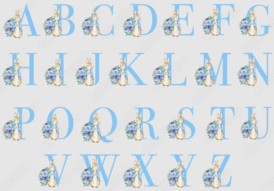 Peter Rabbit embroidery digital font. Embroidery alphabet with peter rabbit. Bunny font for Easter. BX format