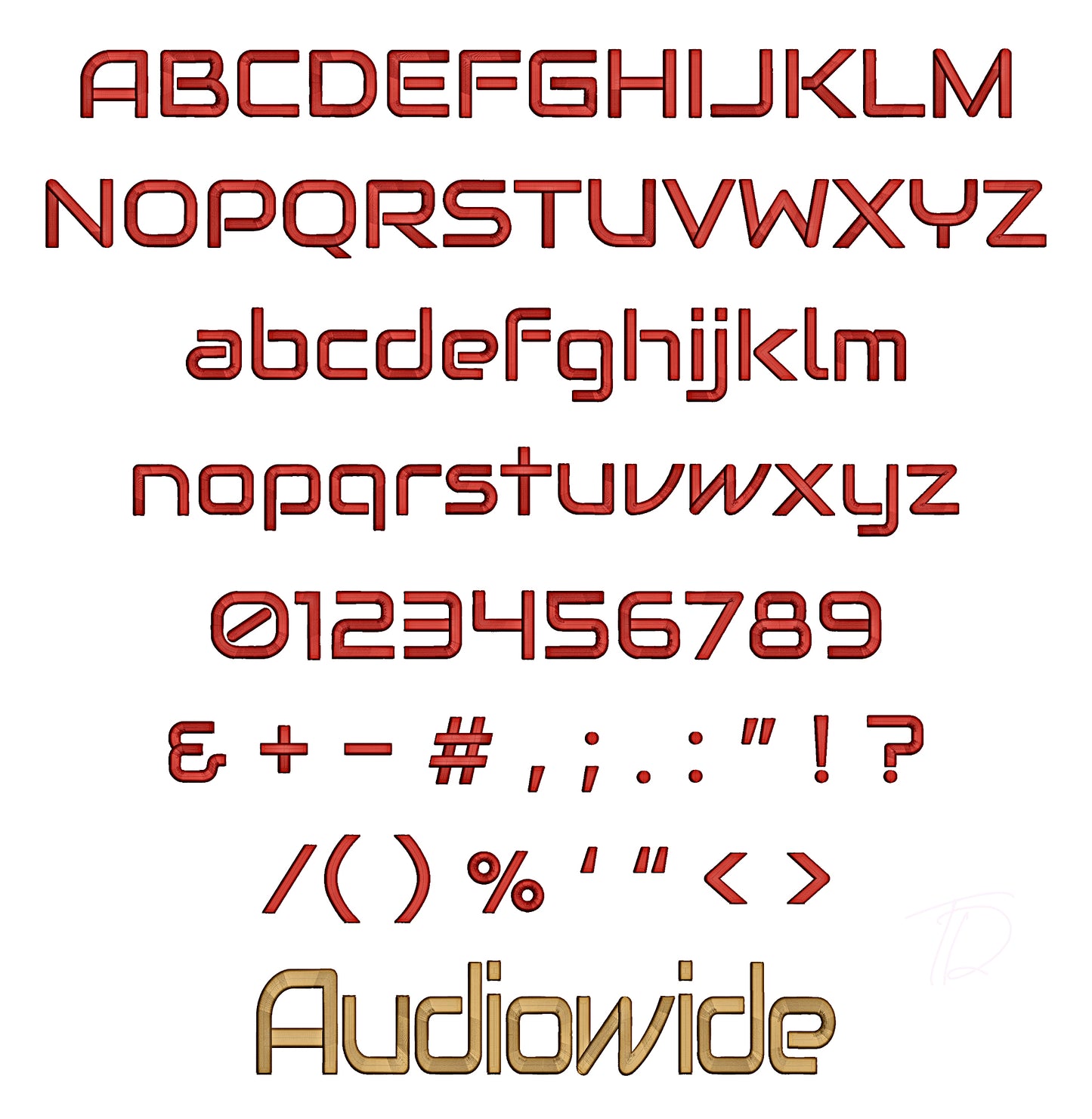 Audio wide puff embroidery digital font