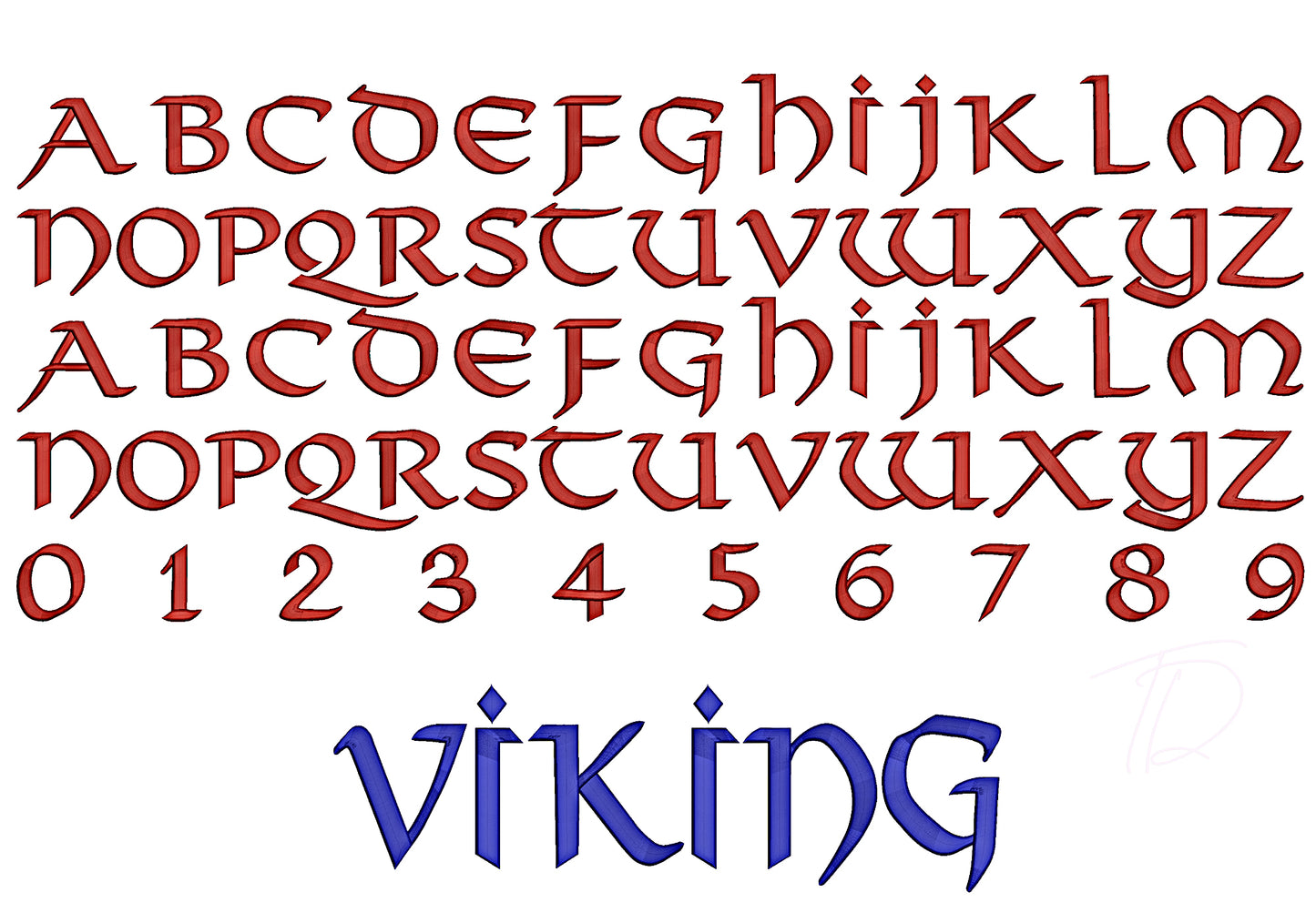 Viking 3D puff embroidery digital font. Viking embroidery alphabet with foam. BX format