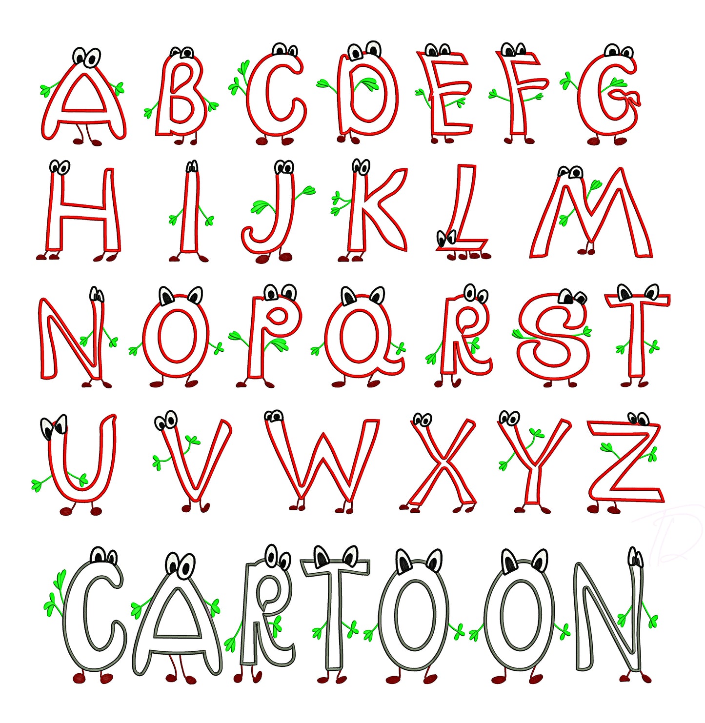 Cartoon applique embroidery digital font. Machine embroidery applique alphabet. BX format