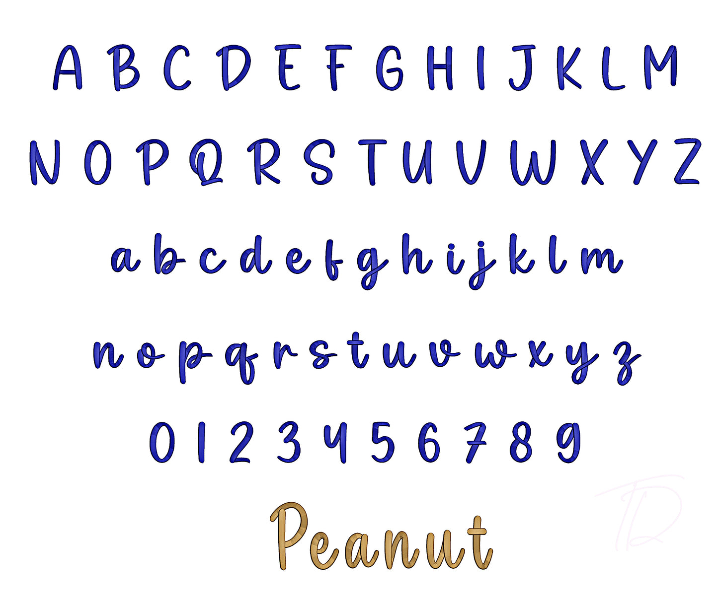 Peanut 3D puff embroidery digital font. Machine embroidery 3D puff foam. BX format