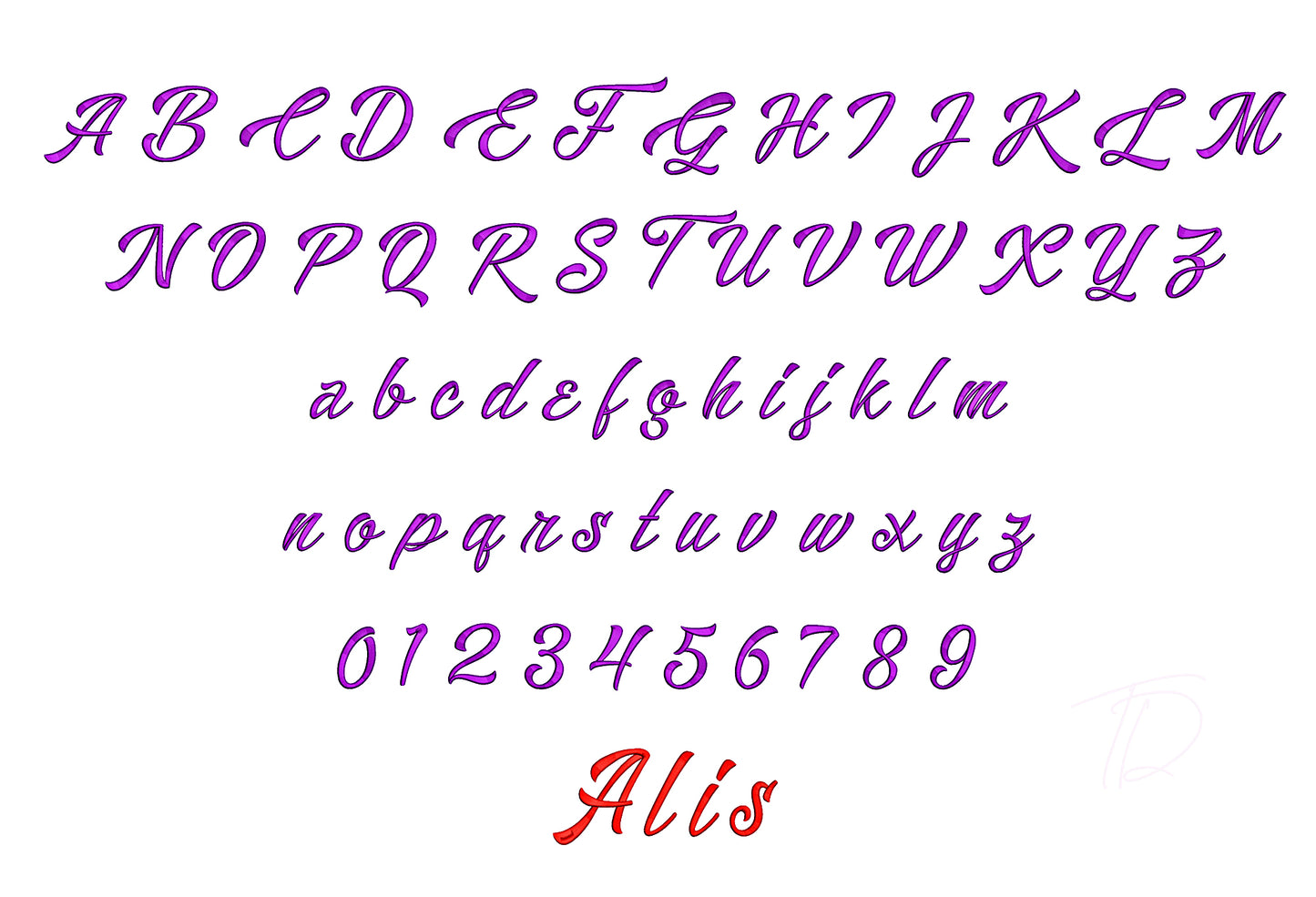 Ali 3D puff embroidery digital font. Machine embroider alphabet with puff foam. BX format