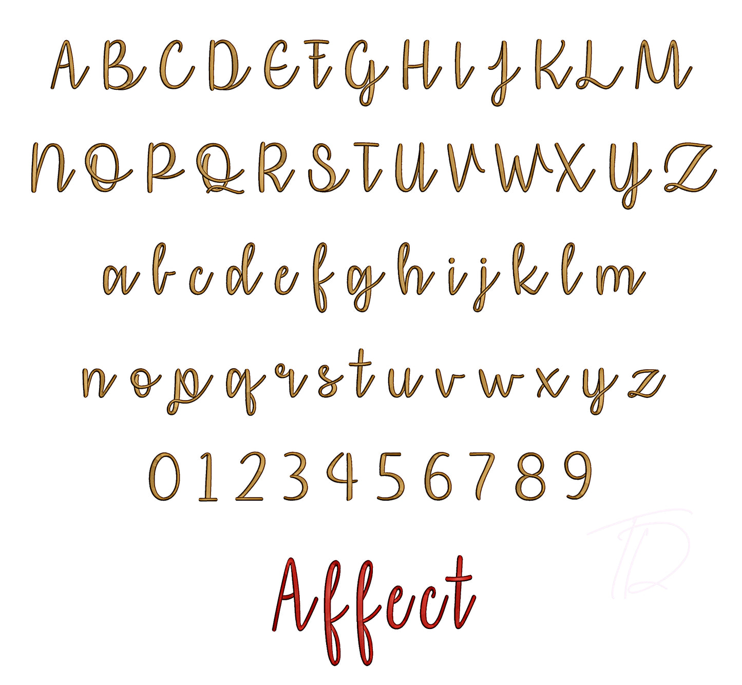 Affection 3D puff embroidery digital font. Machine embroidery in 3D puff foam. BX format