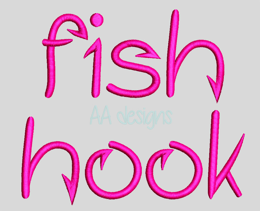 Fish hook embroidery font. Fish hook alphabet full font for embroidery. BX format