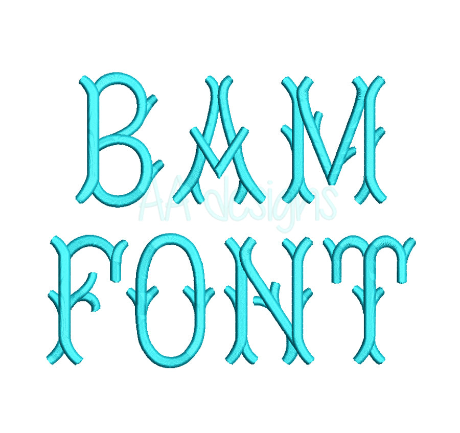 Bamboo embroidery digital font. Machine embroidery alphabet bamboo. Bx format