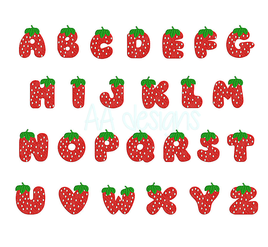 Strawberry embroidery font. Full embroidery alphabet. BX format.