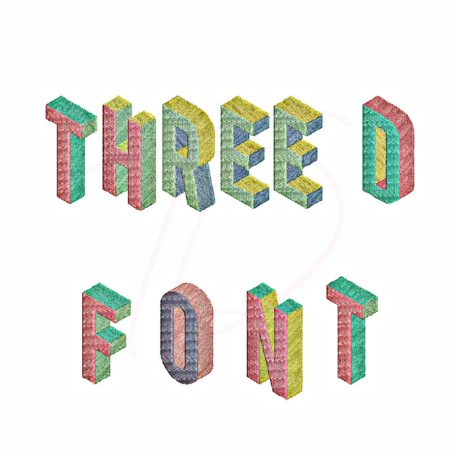 3D embroidery font. Full 3D effect embroidery alphabet.