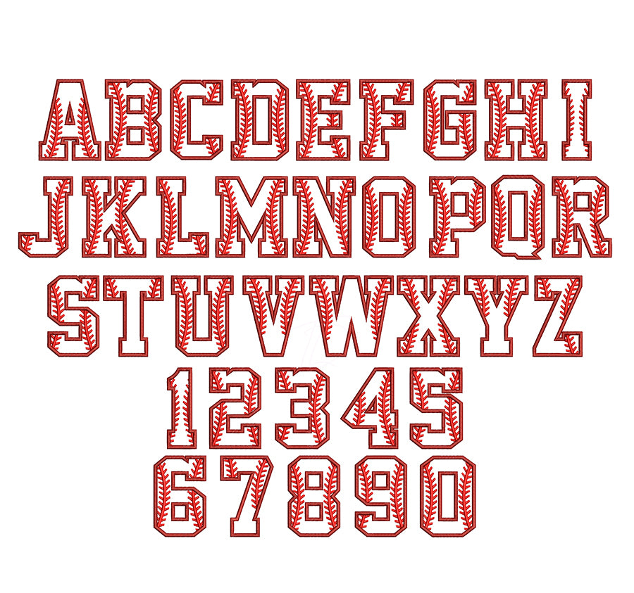 Baseball App embroidery digital font. Machine embroidery alphabet applique. BX format