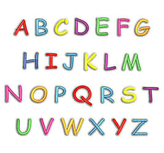 Kid 3D puff embroidery digital font. 3D puff foam embroidery alphabet. BX format