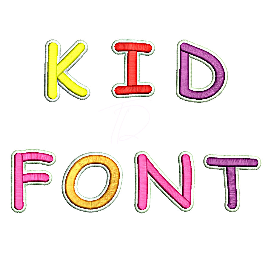 Kid 3D puff embroidery digital font. 3D puff foam embroidery alphabet. BX format