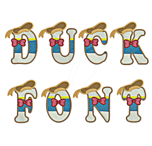 Duck embroidery font. Donald duck embroidery font for baby. Embroidery alphabet with Donald Duck