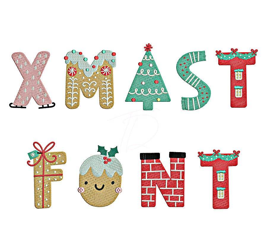 Christmas embroidery font. Xmas alphabet for embroidery. BX format