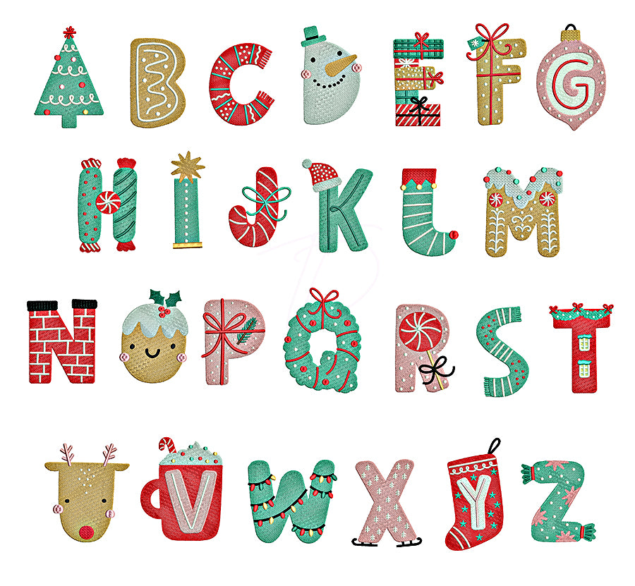 Christmas embroidery font. Xmas alphabet for embroidery. BX format