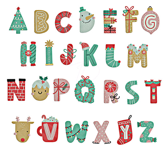 Christmas embroidery font. Xmas alphabet for embroidery. BX format