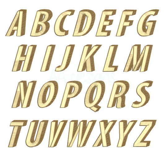 Retro 3D embroidery font. Embroidery shadow alphabet.