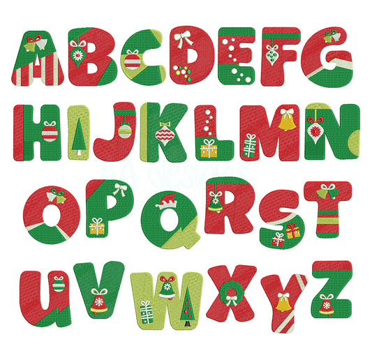 Christmas embroidery font. Embroidery digital file for Christmas alphbbet.