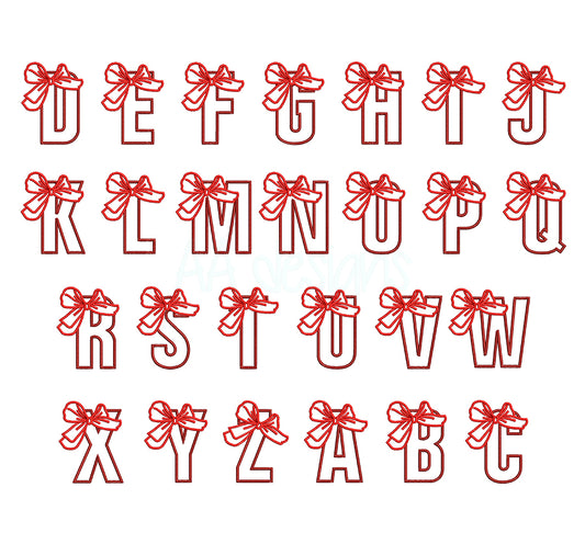 Bow Applique embroidery digital font. Applique embroidery font with cute bow.