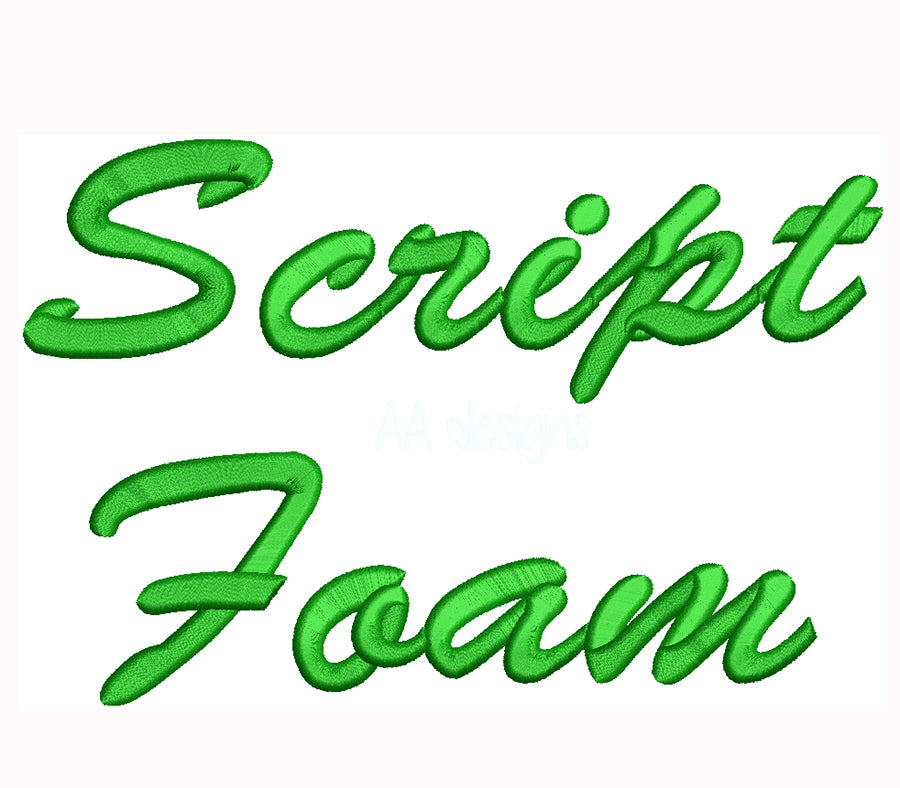 Script 3D puff embroidery digital font. Machine embroidery 3d with foam alphabet. BX format