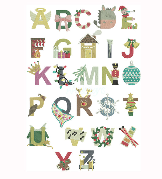 Christmas embroidery font. Machine embroidery alphabet for Christmas gift. Very cute embroidery font. Instant download.