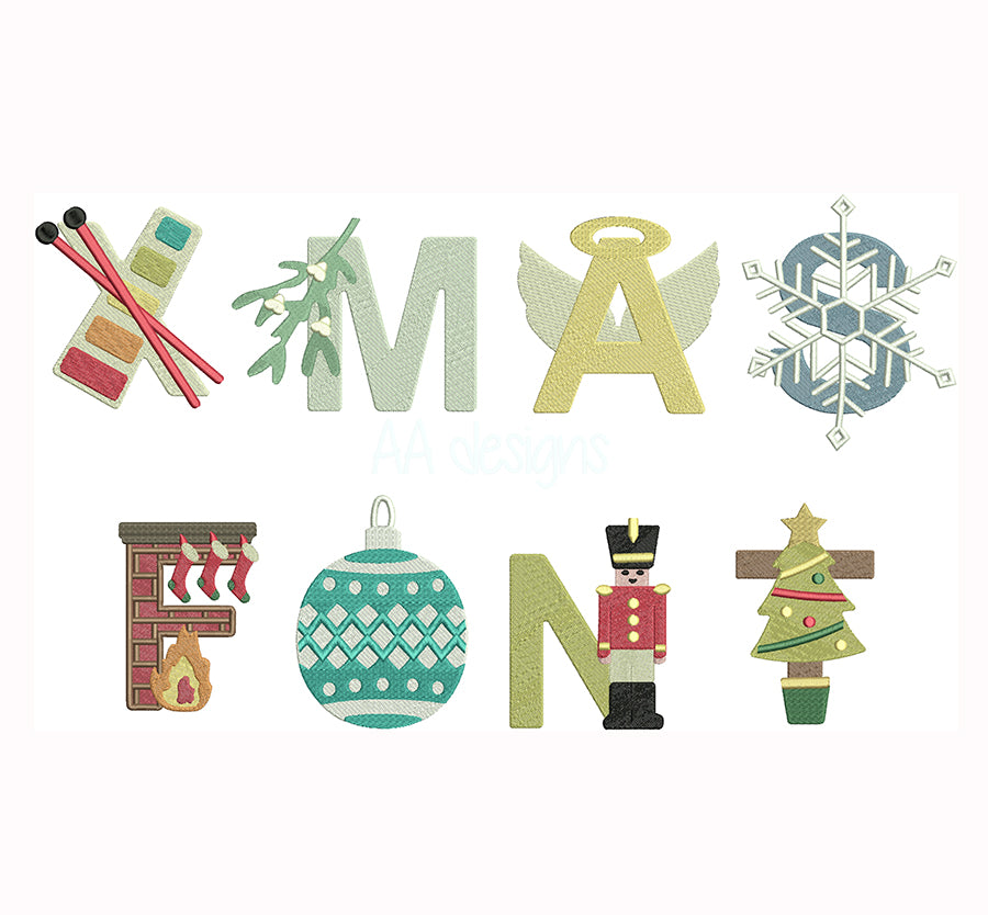 Christmas embroidery font. Machine embroidery alphabet for Christmas gift. Very cute embroidery font. Instant download.