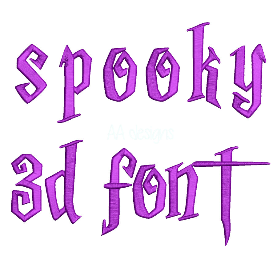 Spooky 3D puff embroidery digital font. Machine embroidery for alphabet for Halloween.