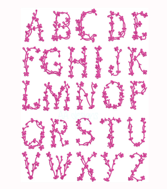 Flower embroidery full font. Alphabet with flowers. BX format