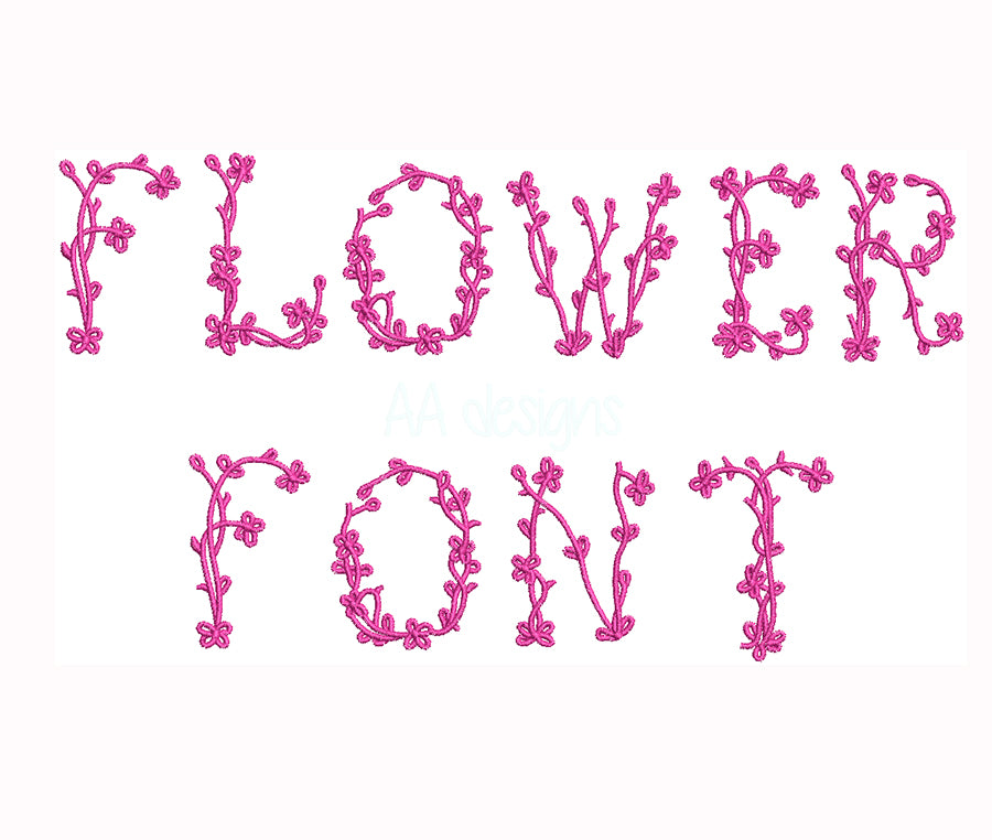 Flower embroidery full font. Alphabet with flowers. BX format