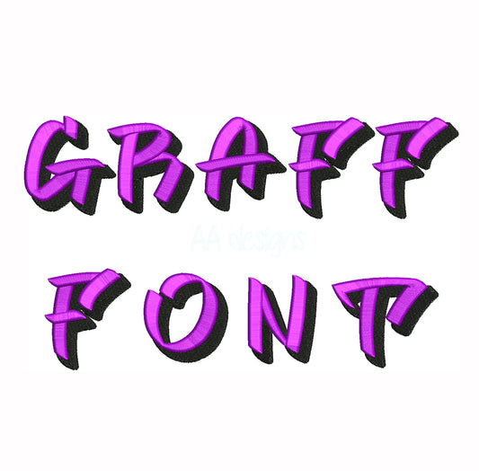 Graffiti 3D puff embroidery digital font. 3D foam machine embroidery alphabet. BX format