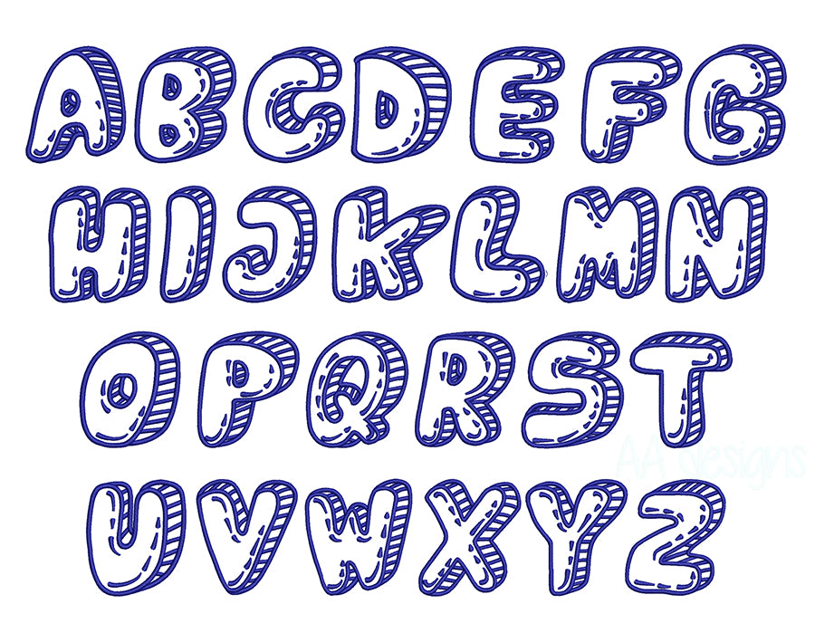 Draw embroidery digital font. Machine embroidery alphabet.