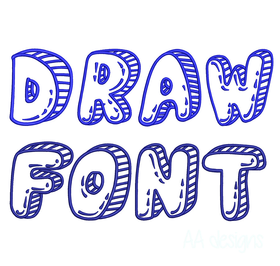 Draw embroidery digital font. Machine embroidery alphabet.