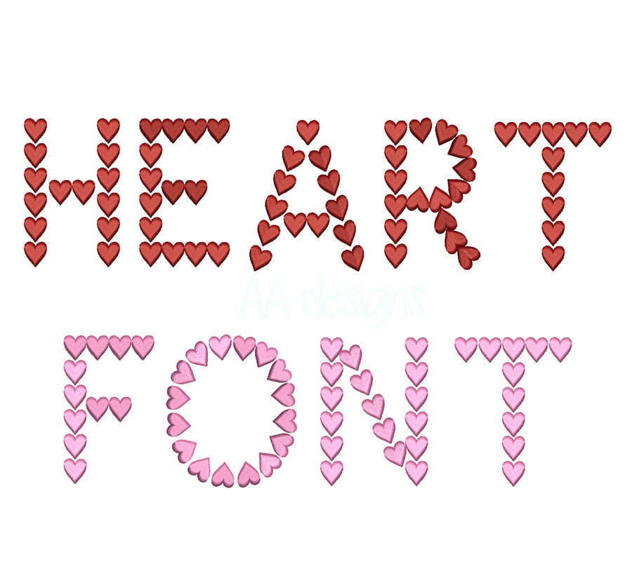 Heart3D puff embroidery digital font. 3D foam embroidery alphabet. BX format