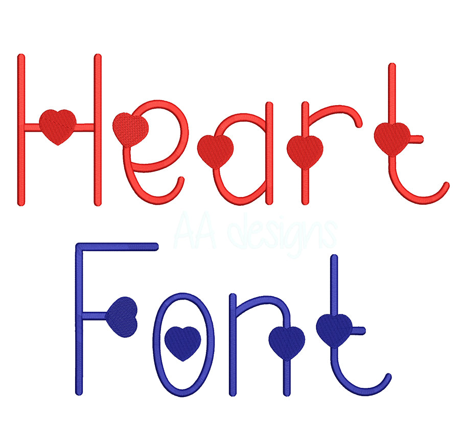 Lovely heart embroidery font. Machine embroidery alphabet. BX format