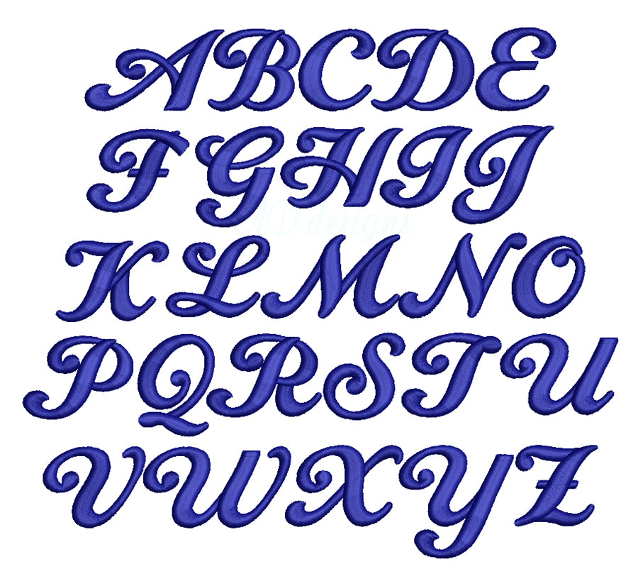 Royal 3D puff embroidery digital font. Machine embroidery 3D alphabet with foam. BX format