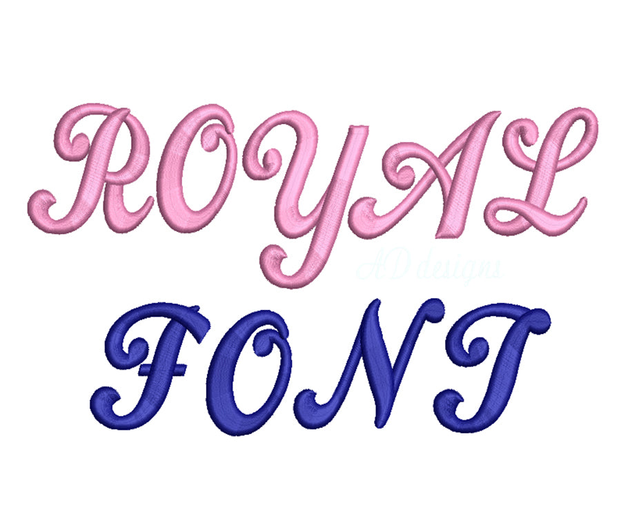 Royal 3D puff embroidery digital font. Machine embroidery 3D alphabet with foam. BX format