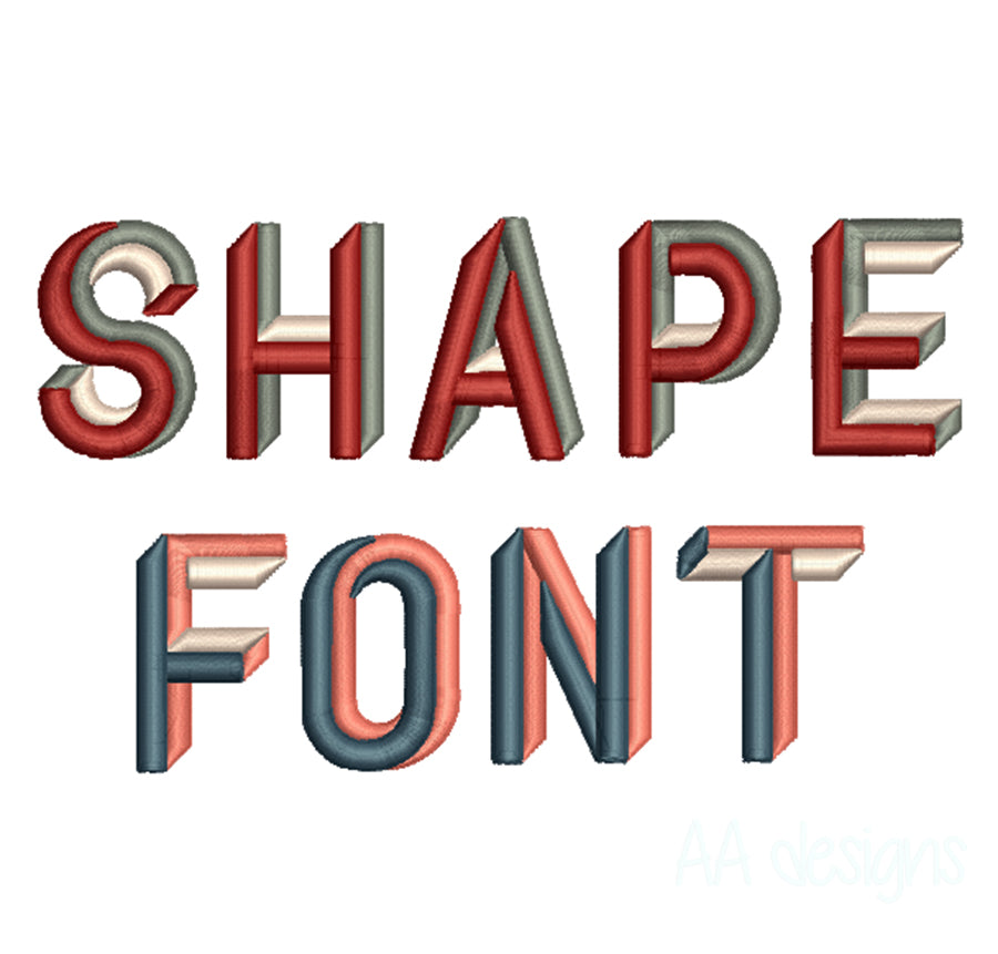 Shape 3D puff embroidery digital font. 3D shape alphabet with foam for embroidery. BX format