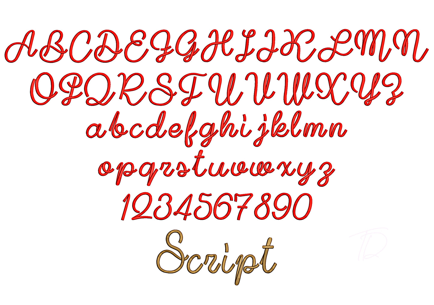 Script 3D puff embroidery font. Script 3D foam alphabet for machine embroidery