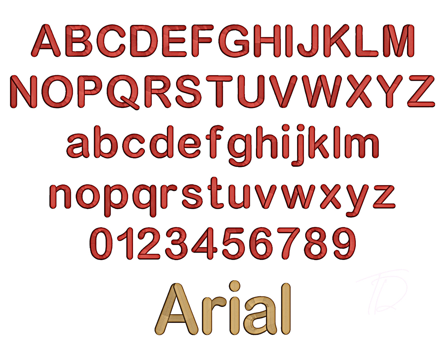 Arial Round 3D puff embroidery digital font. 3D embroidery with foam alphabet. BX format