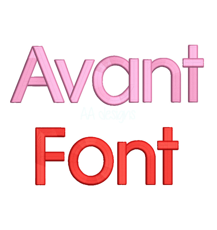 Avant 3D puff embroidery digital font. 3D puff embroidery alphabet. BX format