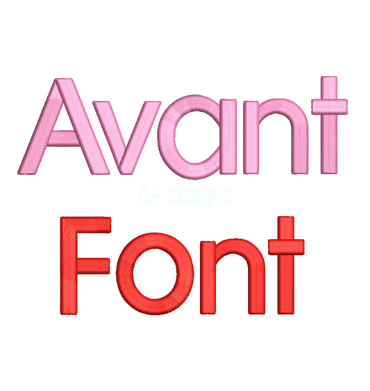 Avant 3D puff embroidery digital font. 3D puff embroidery alphabet. BX format