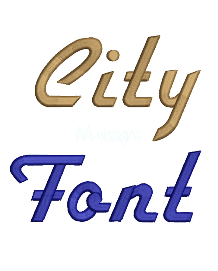 City 3D puff embroidery digital font. Machine embroidery 3D alphabet with foam. BX format