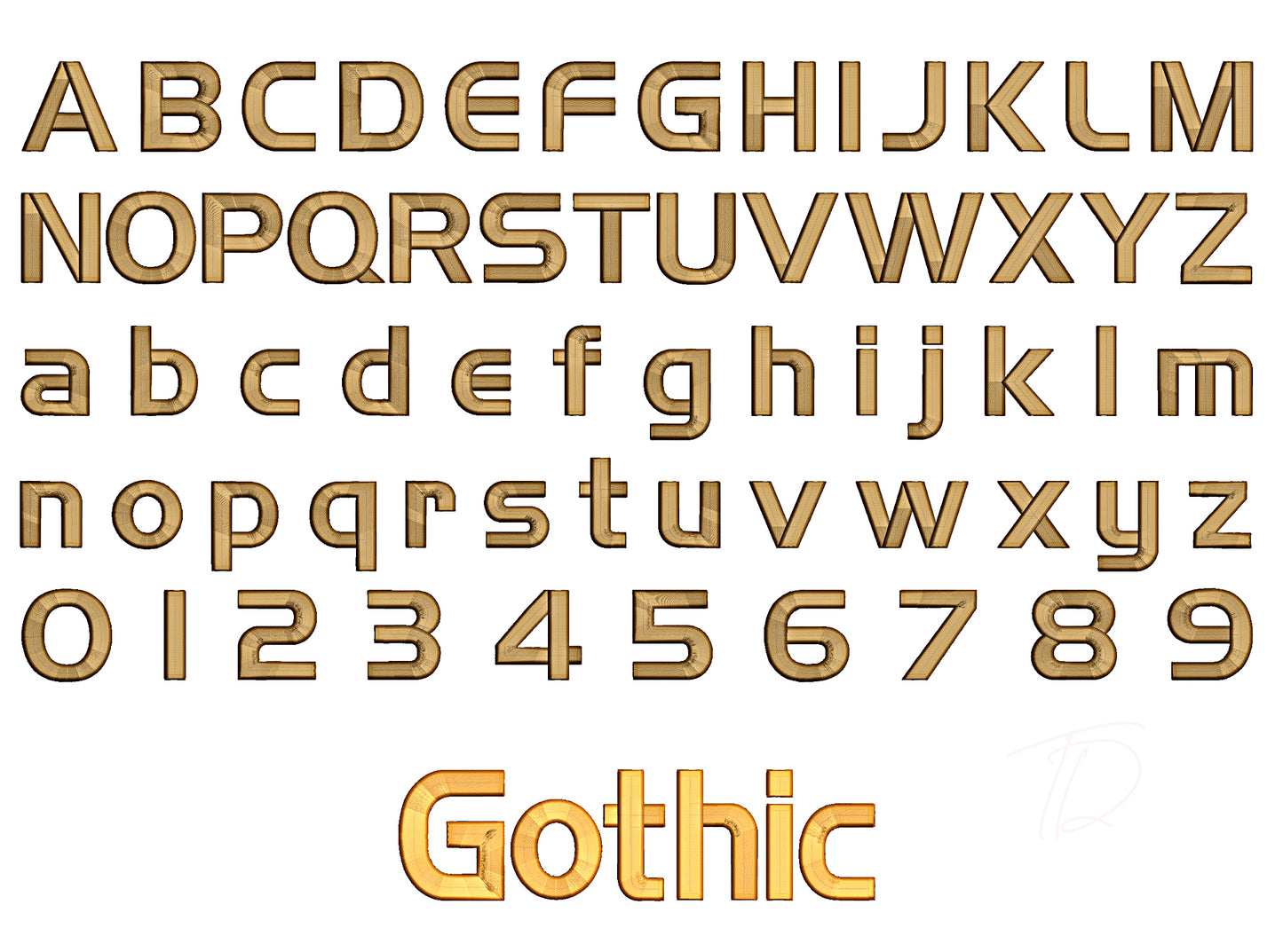 Handel Gothic 3D puff embroidery digital font. Machine embroidery alphabet with foam. BX format